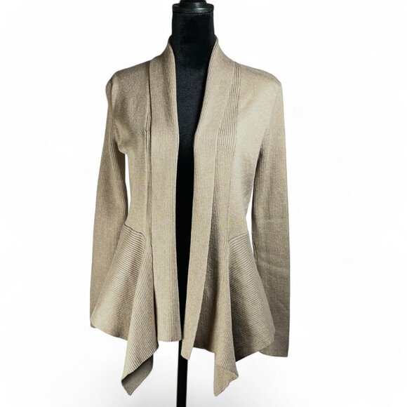 ROZ & ALI Woman Beige Cardigan Longsleeve Size Petite Medium Long Sleeve Opening - Picture 1 of 9
